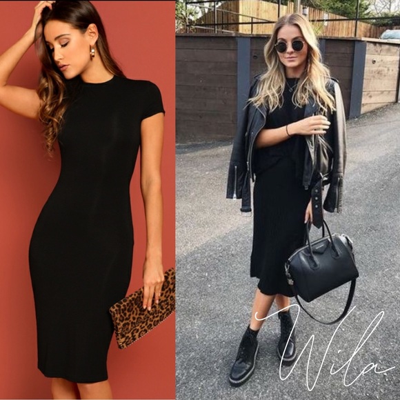 WILA Dresses & Skirts - Mockneck bodycon dress black midi 660455